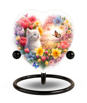 Personalized Cat Urn for Ashes – Heart-Shaped Floral Butterfly Memorial Adult Urn for Cremation Ashes