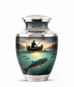 Fishing Cremation Urn for Dad, Personalized Fisherman Memorial Urn for Male Ashes