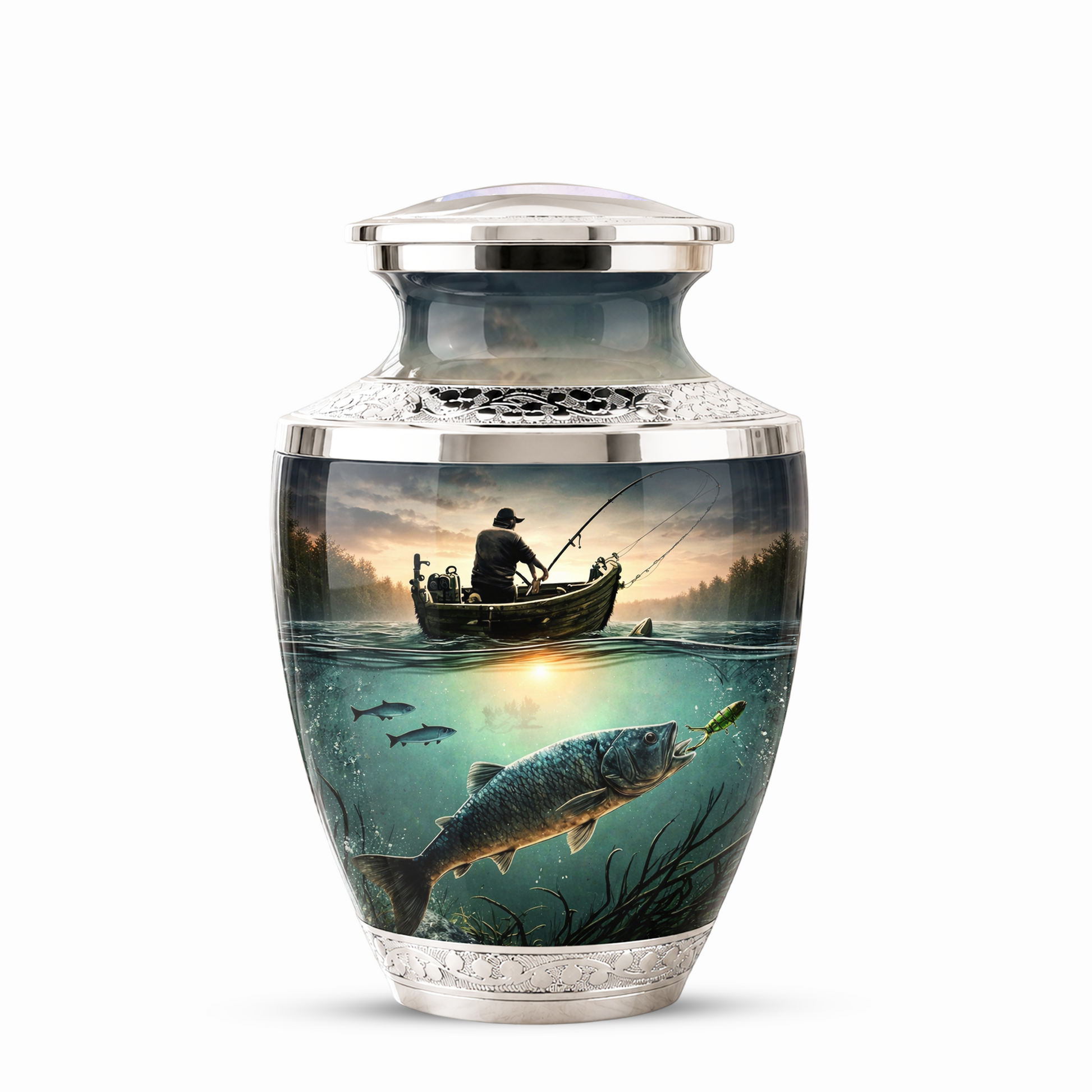 Fishing Cremation Urn for Dad, Personalized Fisherman Memorial Urn for Male Ashes