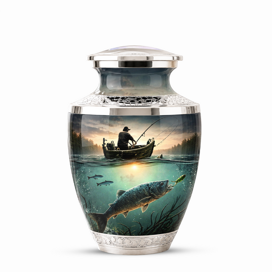 Fishing Cremation Urn for Dad, Personalized Fisherman Memorial Urn for Male Ashes
