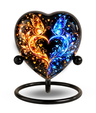 Heart Shaped Butterfly Urn for Ashes, Blue and Gold Butterfly Cremation Urn, Personalized Memorial Urn for Human Ashes