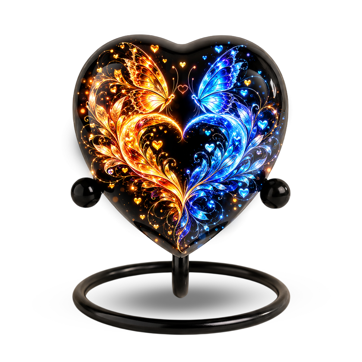 Heart Shaped Butterfly Urn for Ashes, Blue and Gold Butterfly Cremation Urn, Personalized Memorial Urn for Human Ashes