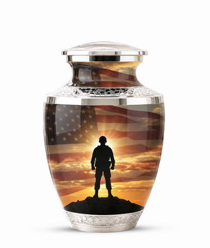 Military Veteran Cremation Urn for Dad, Patriotic American Flag Memorial Urn for Father