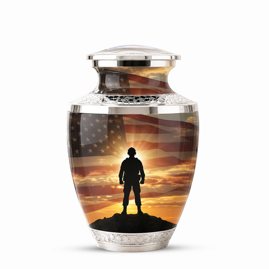 Military Veteran Cremation Urn for Dad, Patriotic American Flag Memorial Urn for Father