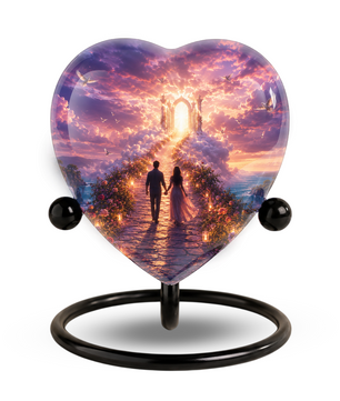 Heart Shaped Adult Cremation Urn for Ashes – Heavenly Couple Memorial Urn for Loved Ones