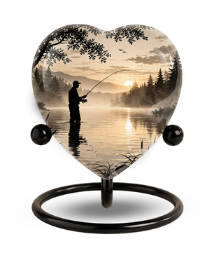 Gone Fishing Heart-Shaped Urn for Dad – Fishing Cremation Urn for Father, Men & Ashes