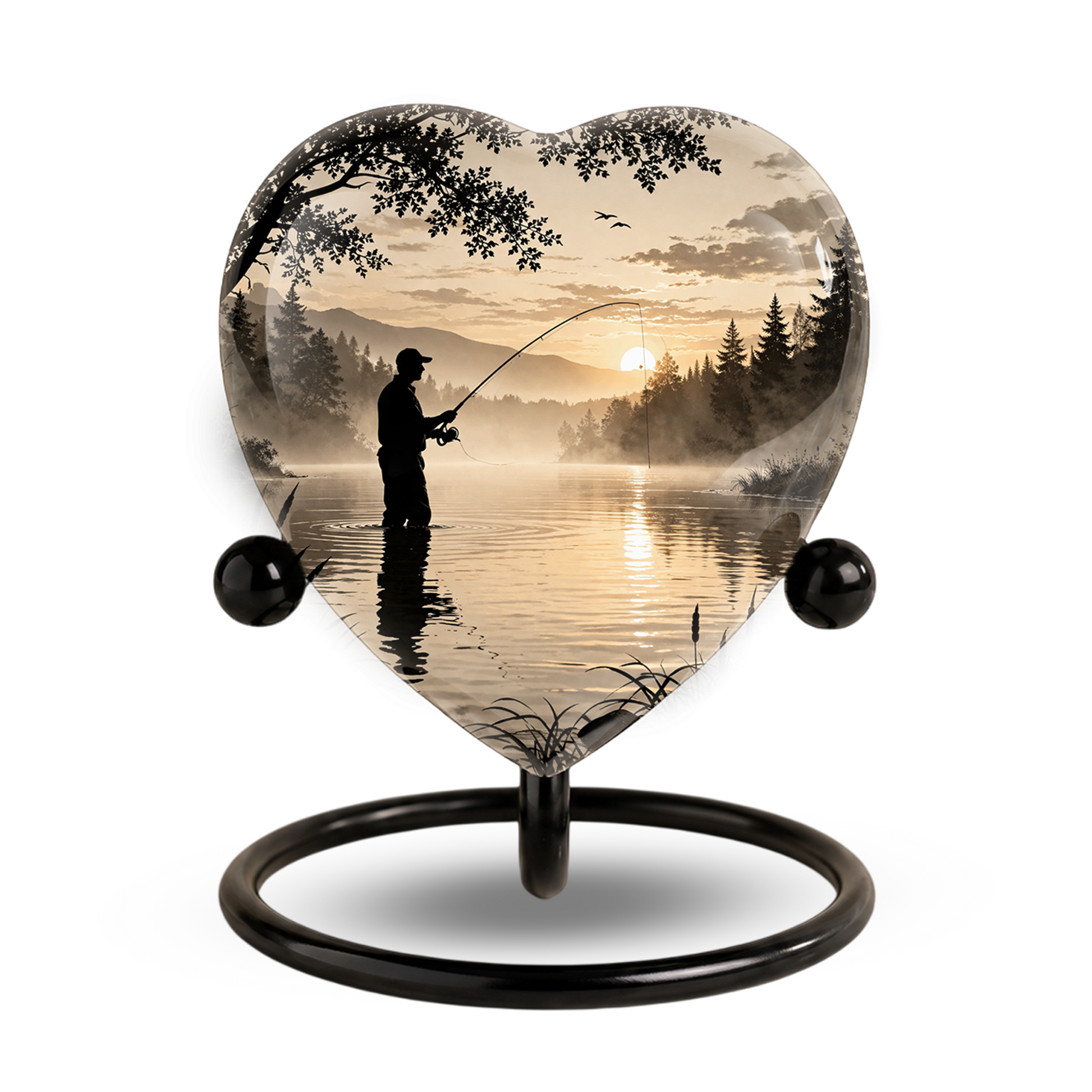Gone Fishing Heart-Shaped Urn for Dad – Fishing Cremation Urn for Father, Men & Ashes