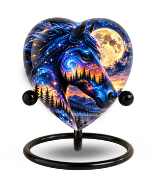 Galaxy Horse Heart Cremation Urn for Ashes, Personalized Adult Memorial Urn Heart Shaped Horse Urn, Nature Memorial