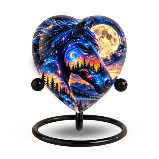 Galaxy Horse Heart Cremation Urn for Ashes, Personalized Adult Memorial Urn Heart Shaped Horse Urn, Nature Memorial
