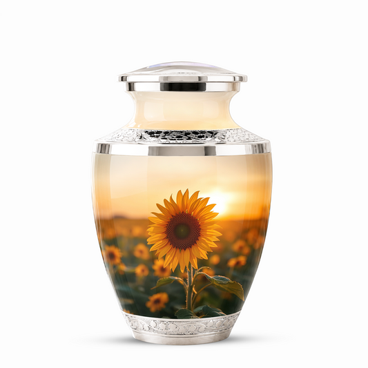 Sunflower Cremation Urn for Male and Female, Custom Memorial Large Urn