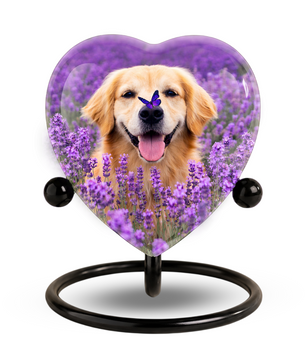 Personalized Dog Urn for Ashes – Golden Retriever Butterfly & Lavender Heart Memorial Pet Urn