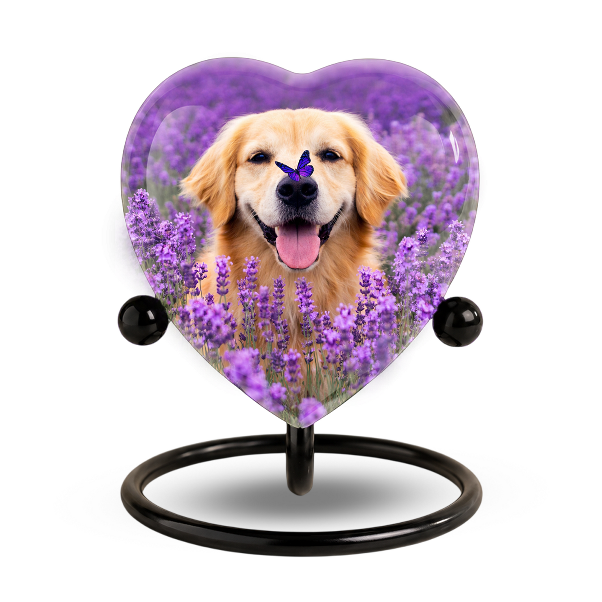 Personalized Dog Urn for Ashes – Golden Retriever Butterfly & Lavender Heart Memorial Pet Urn