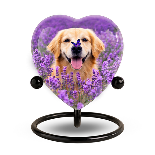 Personalized Dog Urn for Ashes – Golden Retriever Butterfly & Lavender Heart Memorial Pet Urn