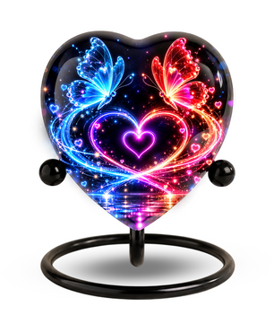 Butterfly Adult Urn for Ashes, Blue and Red Butterfly Heart Memorial Urn, Colorful Love and Light Cremation Urn