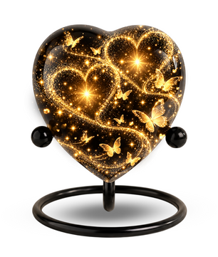 Butterfly Adult Urn for Ashes, Gold Heart Memorial Urn, Elegant Adult Cremation Urn