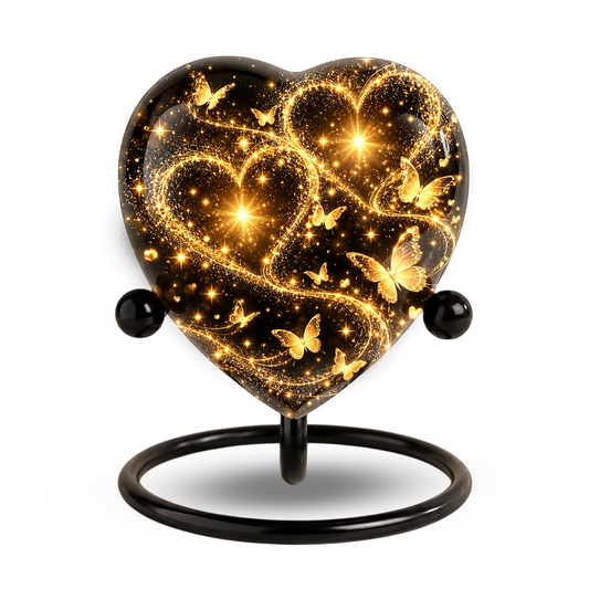 Butterfly Adult Urn for Ashes, Gold Heart Memorial Urn, Elegant Adult Cremation Urn