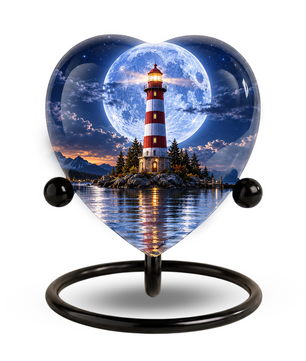Lighthouse Adult Cremation Urn for Ashes, Personalized Ocean Memorial Urn, Moonlight Lighthouse Urn, Coastal Adult Urn, Heart Cremation Urn