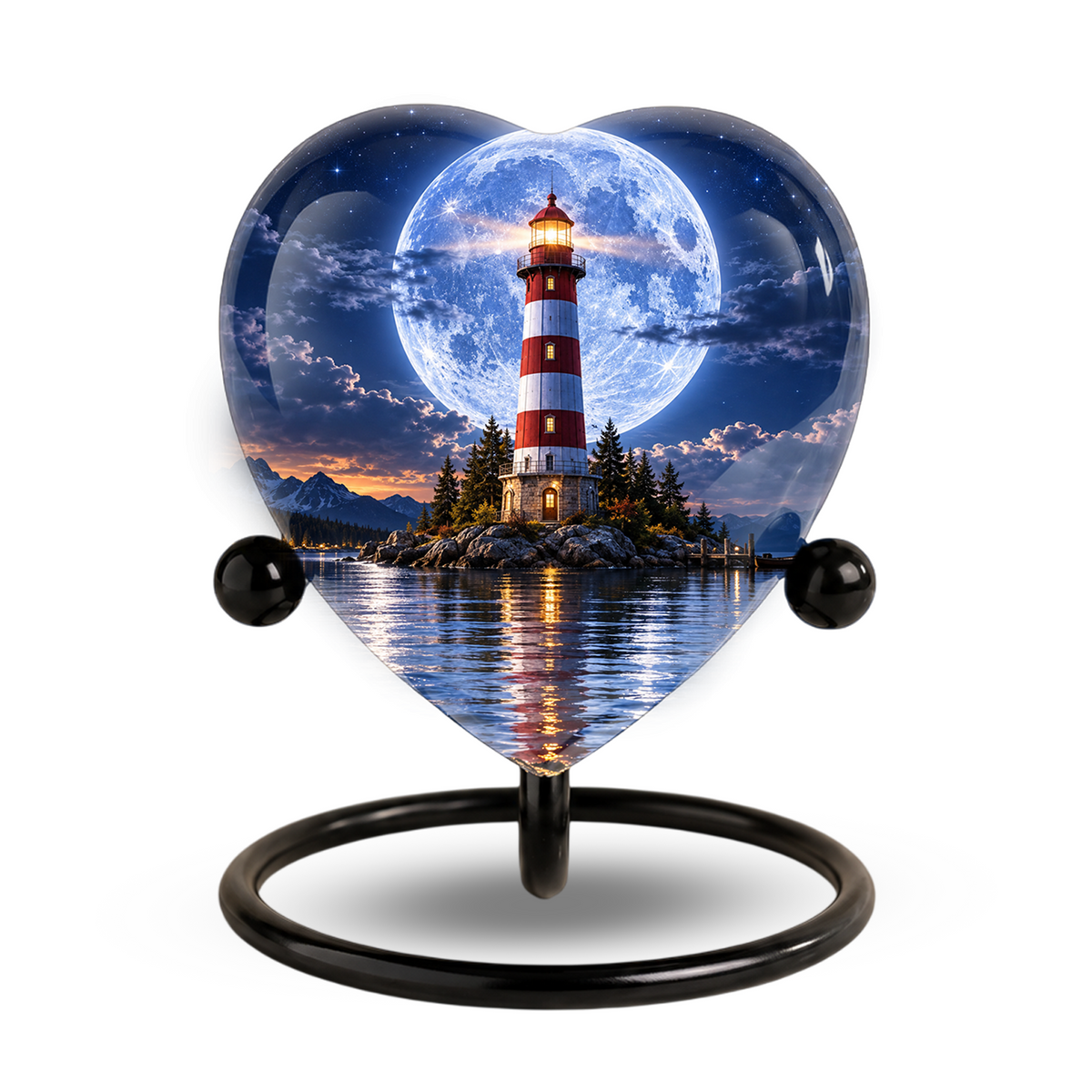 Lighthouse Adult Cremation Urn for Ashes, Personalized Ocean Memorial Urn, Moonlight Lighthouse Urn, Coastal Adult Urn, Heart Cremation Urn