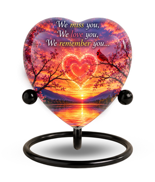 Sunset Heart Memorial Urn – Adult Urn for Ashes, Sunset Cremation Urn, Heart-Shaped Adult Cremation Urn