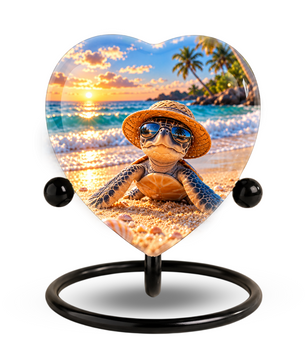 Turtle Beach Cremation Urn for Ashes, Sea Turtle Memorial Urn, Ocean Sunset Urn, Heart Shaped Cremation Urn,