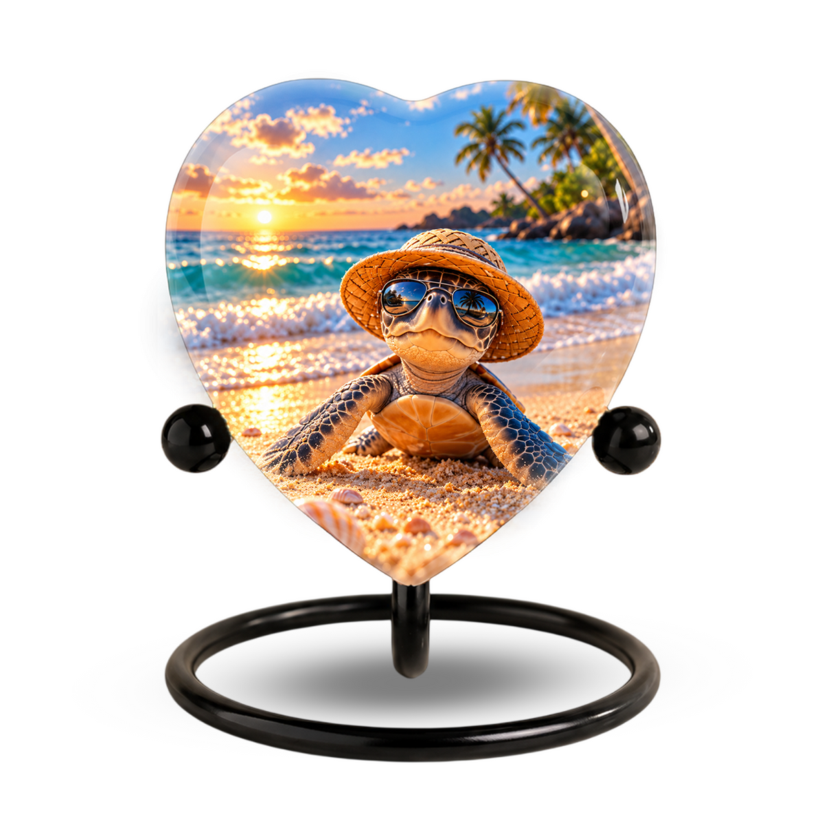 Turtle Beach Cremation Urn for Ashes, Sea Turtle Memorial Urn, Ocean Sunset Urn, Heart Shaped Cremation Urn,