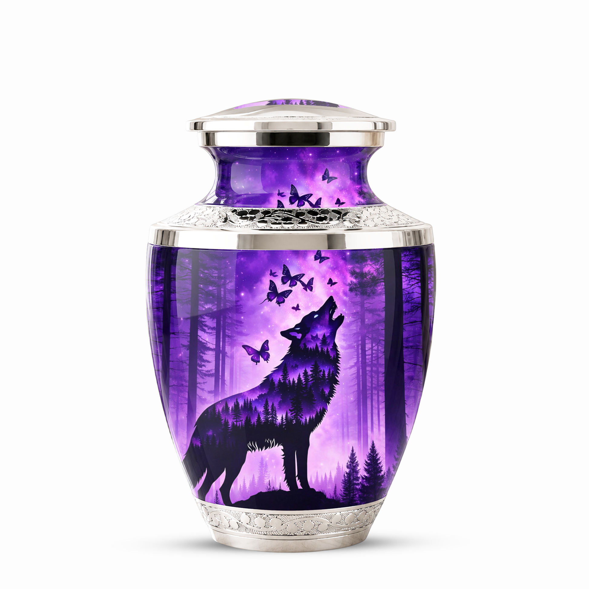 Purple Wolf Cremation Urn for Dad, Wolf Memorial Urn for Men, Wildlife Keepsake Ashes Urn for Father