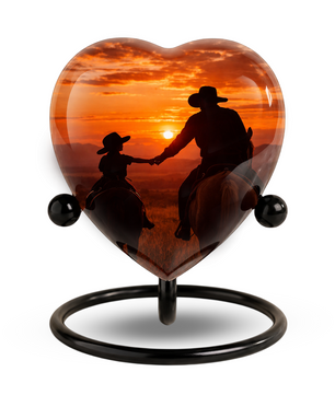Cowboy Urns for Dad – Heart-Shaped Western Memorial Keepsake Urn, Cowboy Keepsake Urn for Dad