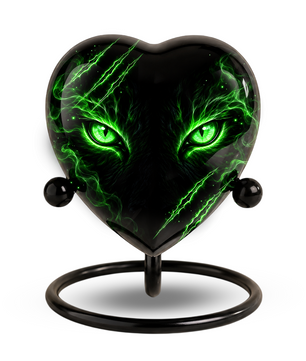 Green Cat Adult Cremation Urn for Ashes, Black Cat Memorial Urn, Gothic Cat Personalized Adult Urn, Heart Shaped Cremation Urn