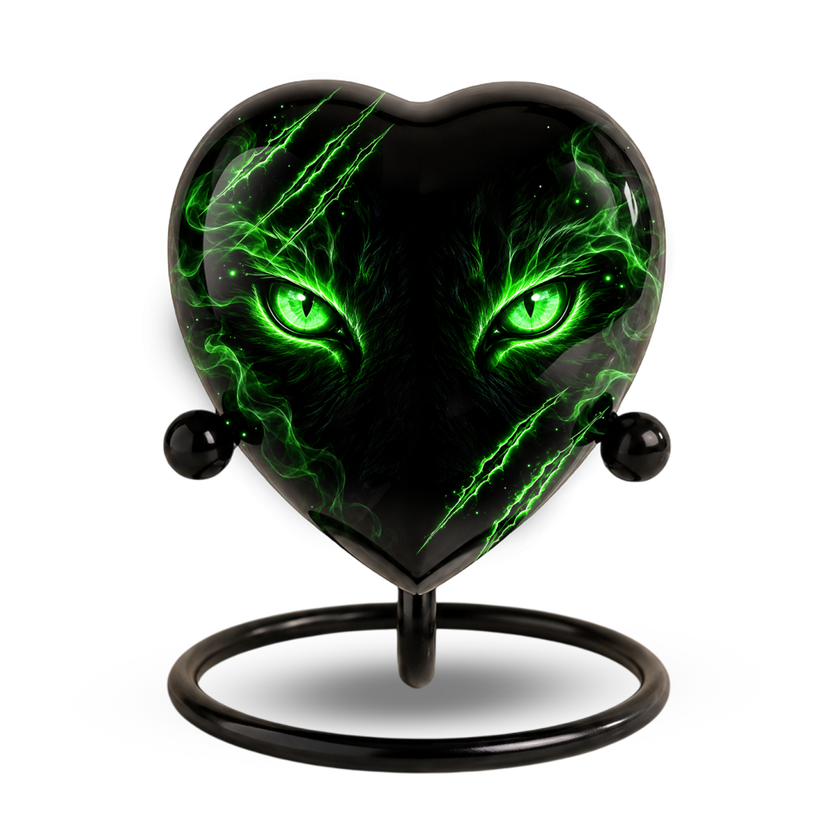 Green Cat Adult Cremation Urn for Ashes, Black Cat Memorial Urn, Gothic Cat Personalized Adult Urn, Heart Shaped Cremation Urn