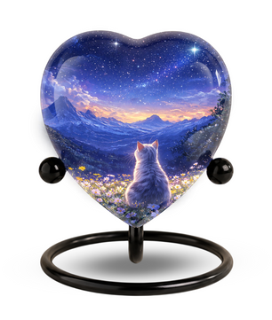 Celestial Cat Adult Urn for Ashes – Starry Night Mountain Cat Memorial Urn, Beautiful Adult Cremation Urn