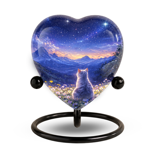 Celestial Cat Adult Urn for Ashes – Starry Night Mountain Cat Memorial Urn, Beautiful Adult Cremation Urn