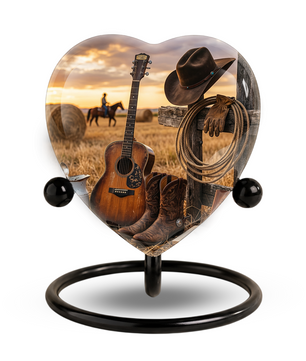 Cowboy Urn for Dad – Western Heart Shaped Cremation Urn for Father, Son & Men