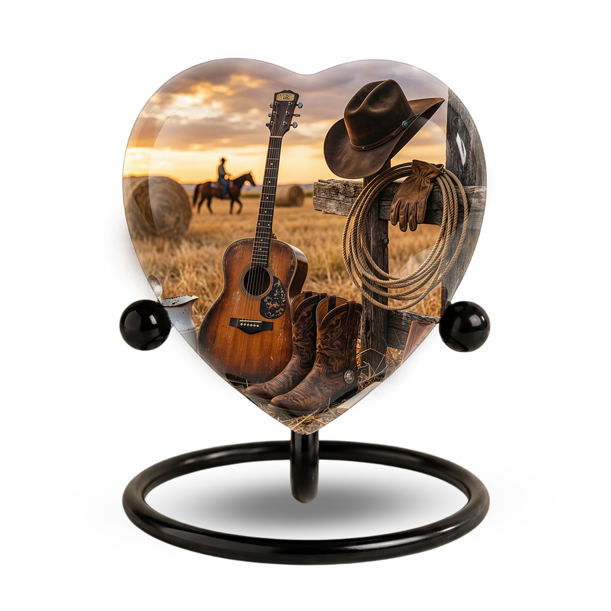 Cowboy Urn for Dad – Western Heart Shaped Cremation Urn for Father, Son & Men