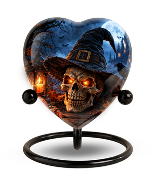 Halloween Skull Cremation Urn for Ashes, Witch Hat Heart Urn, Gothic Memorial Urn, Spooky Halloween Urn, Personalized Skull Urn