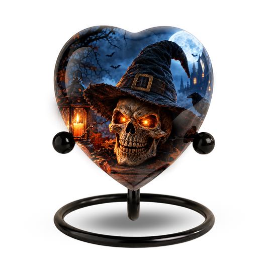 Halloween Skull Cremation Urn for Ashes, Witch Hat Heart Urn, Gothic Memorial Urn, Spooky Halloween Urn, Personalized Skull Urn