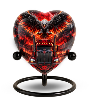 Eagle Truck Adult Urn for Ashes, Personalized Adult Cremation Urn, Red Black Semi Truck Memorial Urn