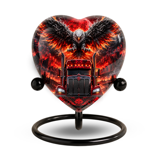Eagle Truck Adult Urn for Ashes, Personalized Adult Cremation Urn, Red Black Semi Truck Memorial Urn
