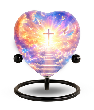 Christian Cross Cremation Urn, Heavenly Memorial Urn, Heart-Shaped Adult Cremation Urn