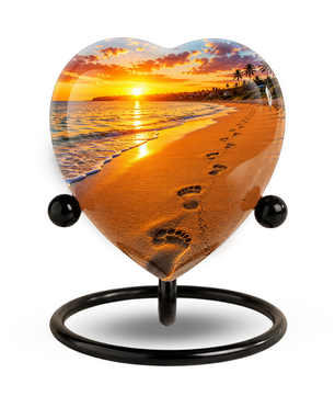 Beach Heart-Shaped Adult Cremation Urn – Beach Urn for Adult Ashes with Sunset Ocean