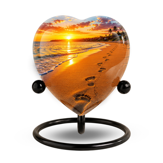 Beach Heart-Shaped Adult Cremation Urn – Beach Urn for Adult Ashes with Sunset Ocean