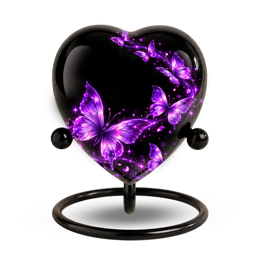 Purple Butterfly Adult Cremation Urn for Ashes, Personalized Butterfly Memorial Urn, Purple Heart Urn, Butterfly Cremation Urn, Adult Urn