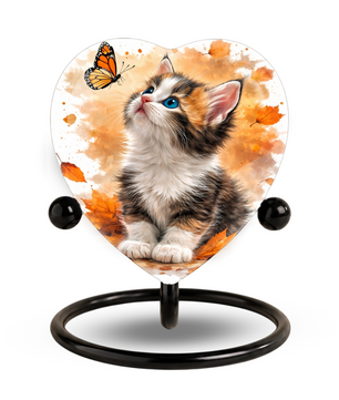 Personalized Cat Urn for Ashes – Autumn Kitten Butterfly Memorial Pet Urn