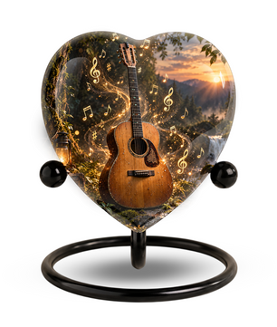 Guitar Cremation Urn for Ashes, Musician Memorial Urn, Heart Shaped Memorial Urn