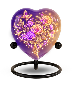 Purple Rose Butterfly Adult Cremation Urn for Ashes, Personalized Floral Adult Urn, Heart Memorial Urn, Rose & Butterfly Cremation Urn