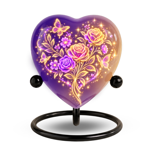 Purple Rose Butterfly Adult Cremation Urn for Ashes, Personalized Floral Adult Urn, Heart Memorial Urn, Rose & Butterfly Cremation Urn
