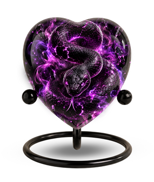 Purple Snake Cremation Urn for Ashes, Snake Memorial Urn, Gothic Serpent Adult Urn, Personalized Snake Urn for Men, Heart Shaped Cremation Urn