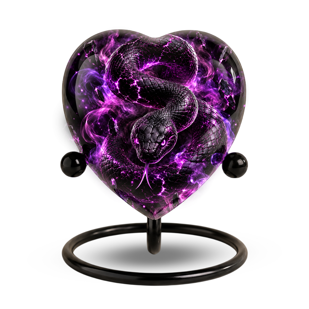 Purple Snake Cremation Urn for Ashes, Snake Memorial Urn, Gothic Serpent Adult Urn, Personalized Snake Urn for Men, Heart Shaped Cremation Urn