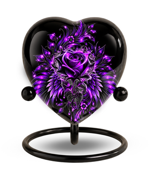 Purple Rose Heart Cremation Urn for Ashes, Purple Floral Urn, Heart Shaped Memorial Urn, Personalized Rose Urn, Gothic Flower Urn