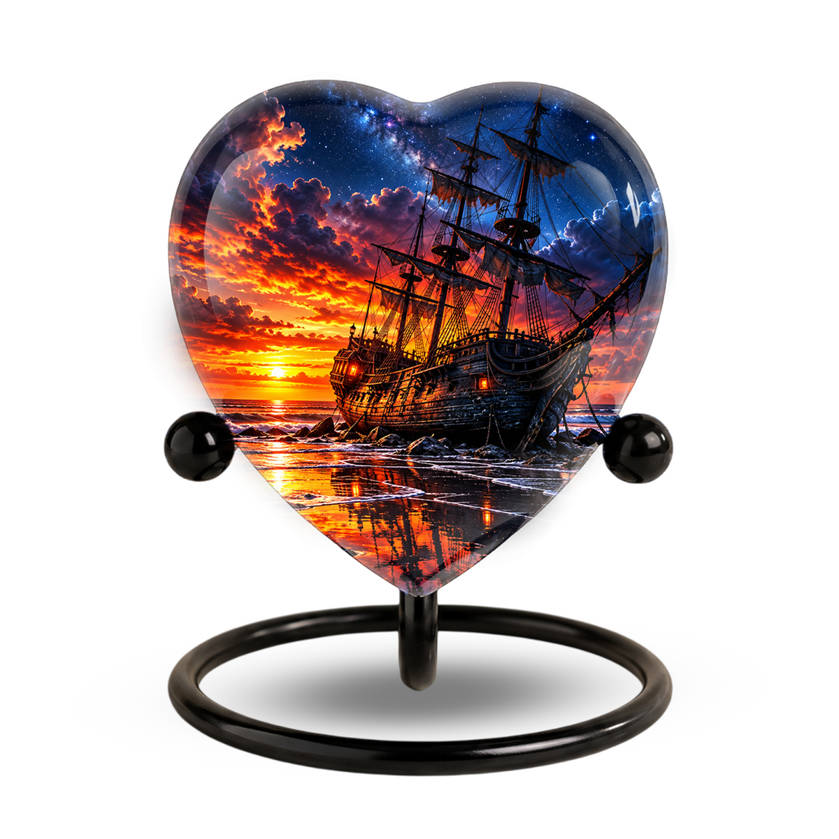 Pirate Ship Heart Cremation Urn for Ashes, Personalized Adult Memorial Urn, Nautical Urn for Men