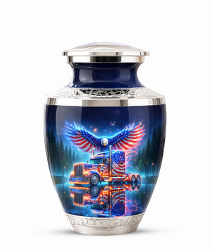 American Truck Cremation Urn for Dad, Truck Driver Patriotic Semi Truck Memorial Keepsake Urn